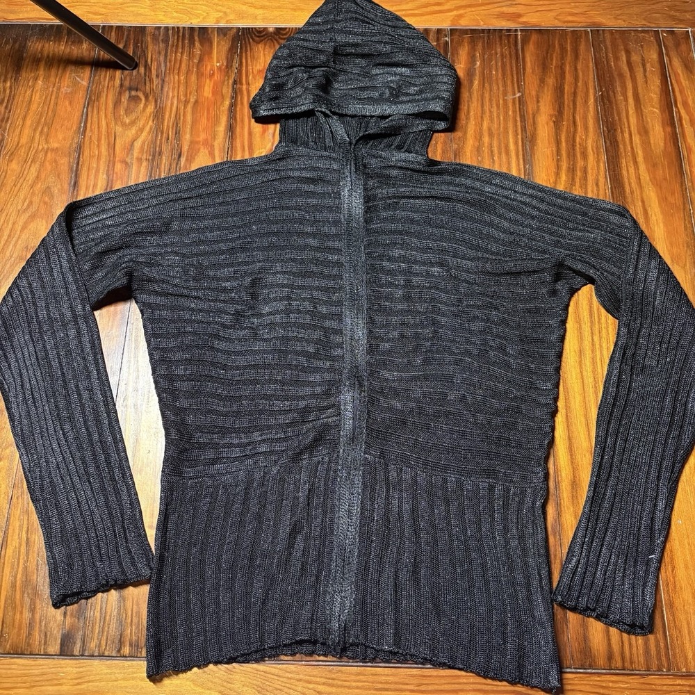 CHILDRESS Black Knit Handloomed In The USA Hooded Sweater M A255
